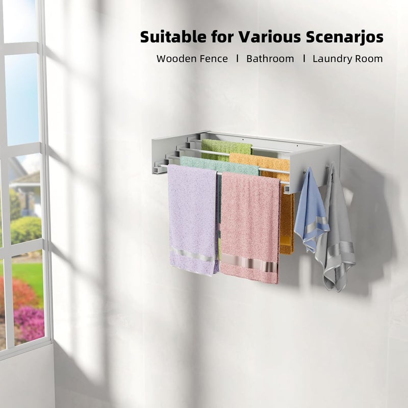 ZMBESUP Upgrade Laundry Drying Rack, 23.6" Drying Rack Clothing Wall Mounted,Foldable, 4 Aluminum Rods with 4 Hooks, Space-Saving White Collapsible Drying Racks Hanger for Laundry Bathroom - Image 4